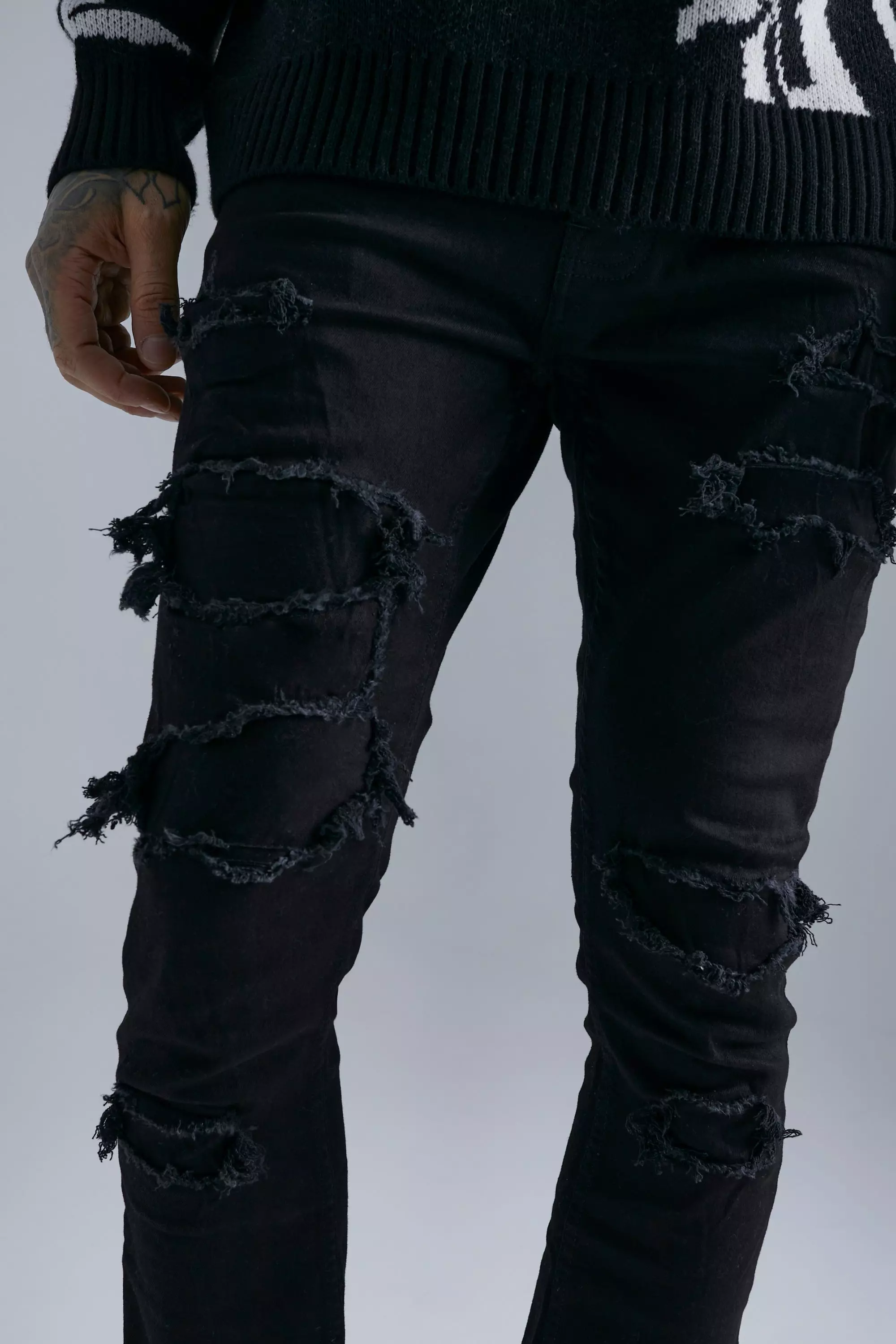 Boohooman black hot sale ripped jeans